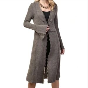 Vocal USA Gray Lightweight Duster Cardigan Lace Trim Metal Buttons SZ S Military